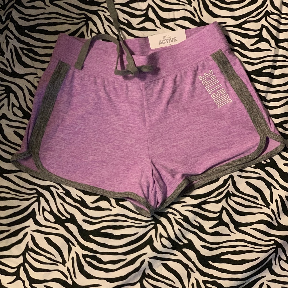 NWT Justice Girls athletic shorts purple w/gry